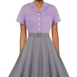 Wellwits 1950s Style Purple Shirt Dress